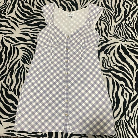 Anthropologie Saylor hadleigh gingham button blue plaid sweetheart mini dress - Picture 10 of 12